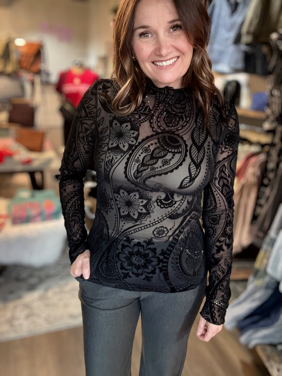 Paisley Black Mesh Top