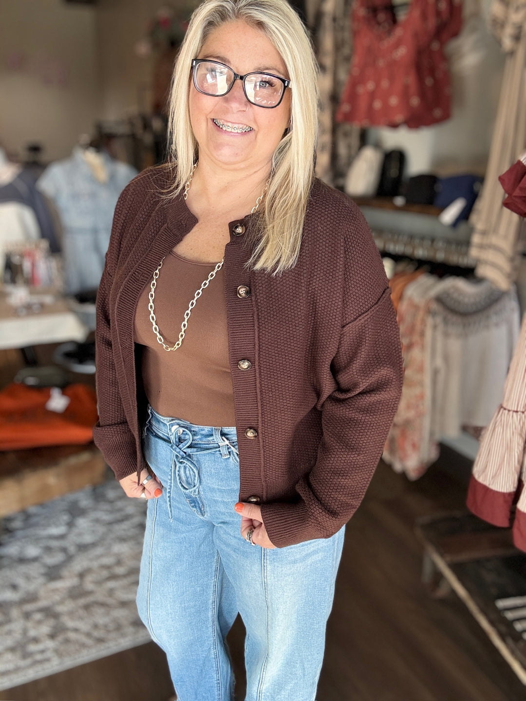 Brown Exposed Seam Cardigan