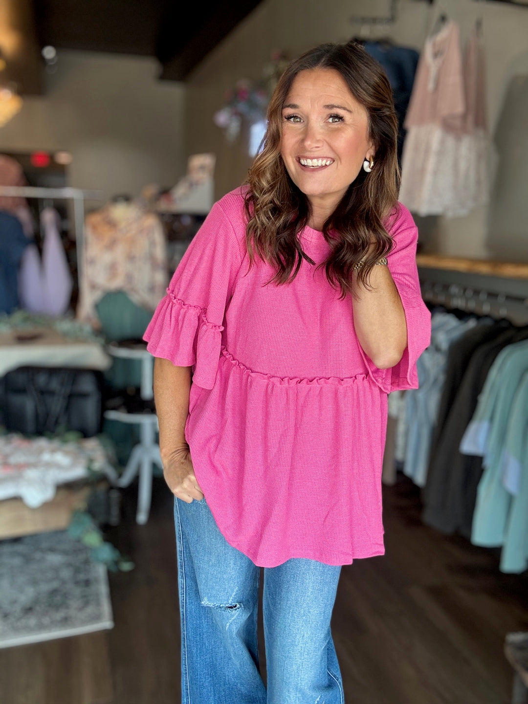 Babydoll Waffle Knit Top