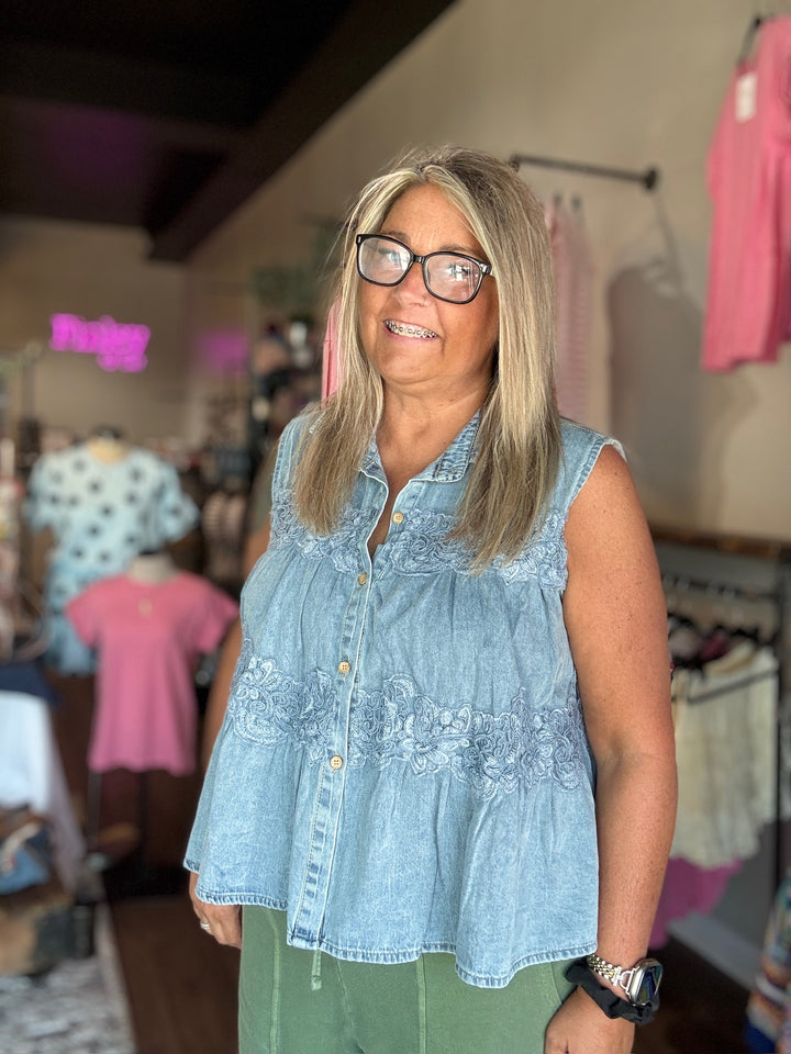 Denim Days Embroidered Tank