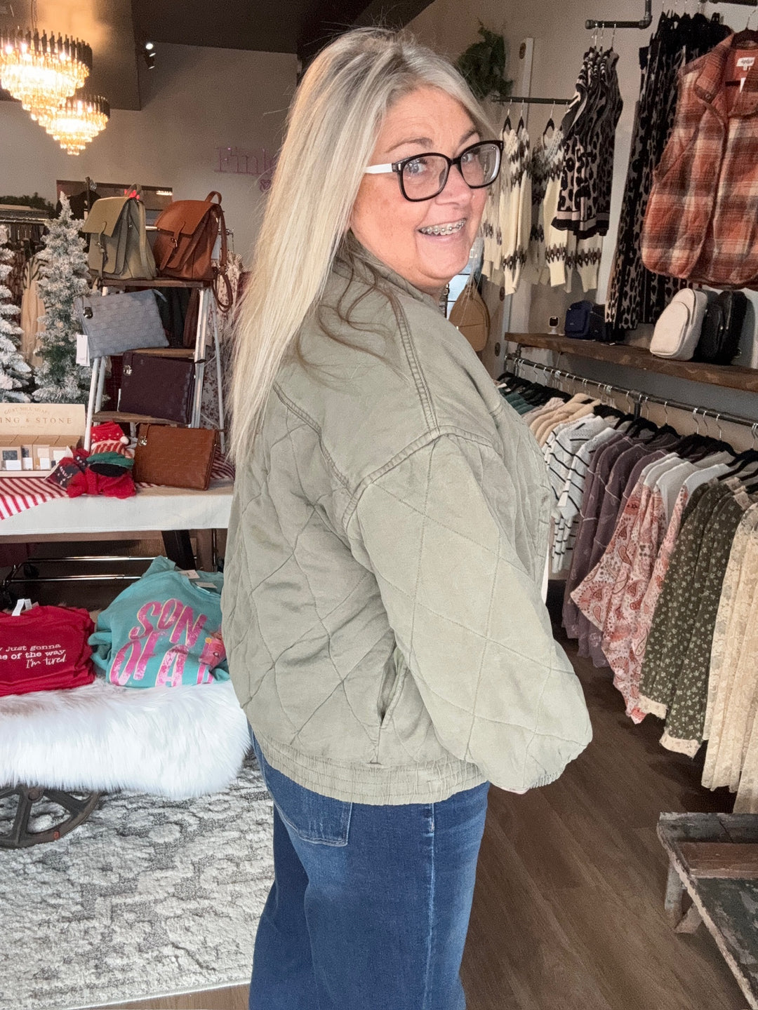 Olive Washed Quilted Jacket