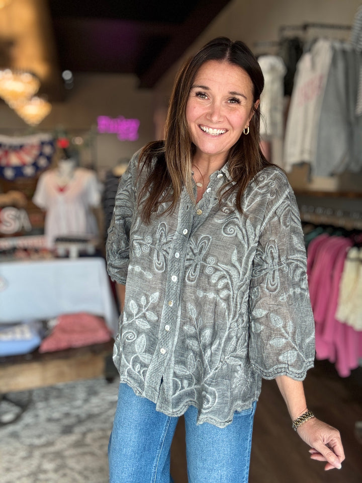 Easy Days Floral Embroidered Shirt