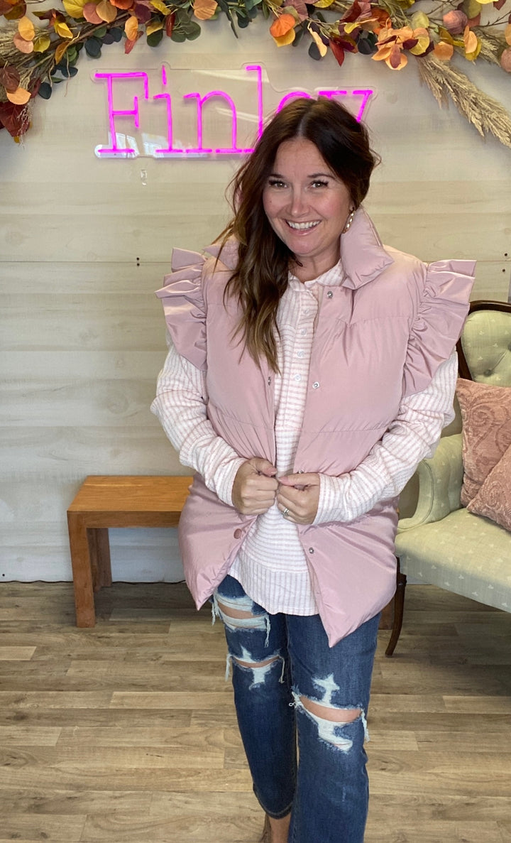 Ruffle Sleeve Down Vest
