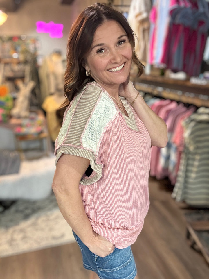 Spring Lace Contrast Tee