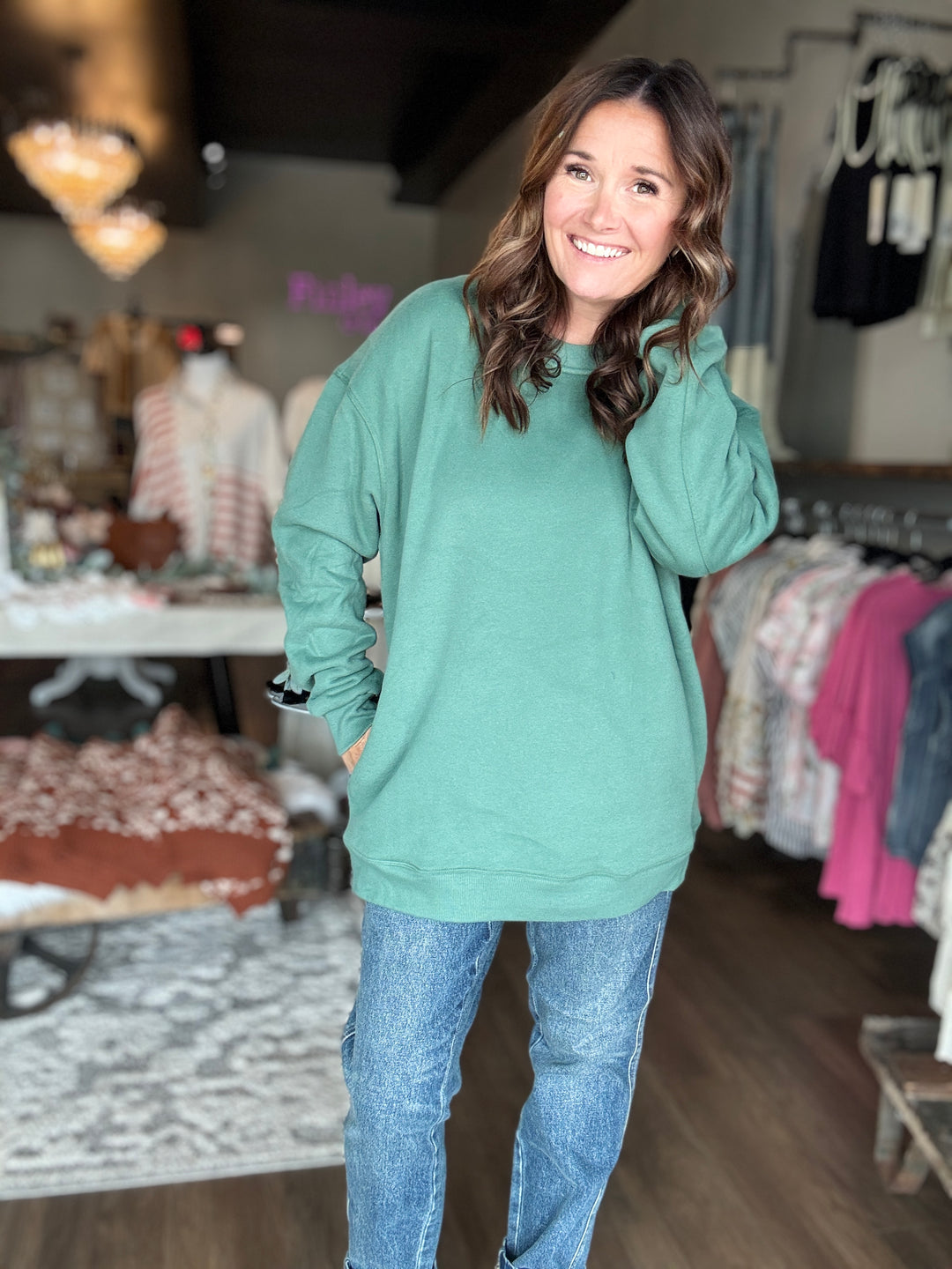 Green Fleece Oversized Sweatshirt