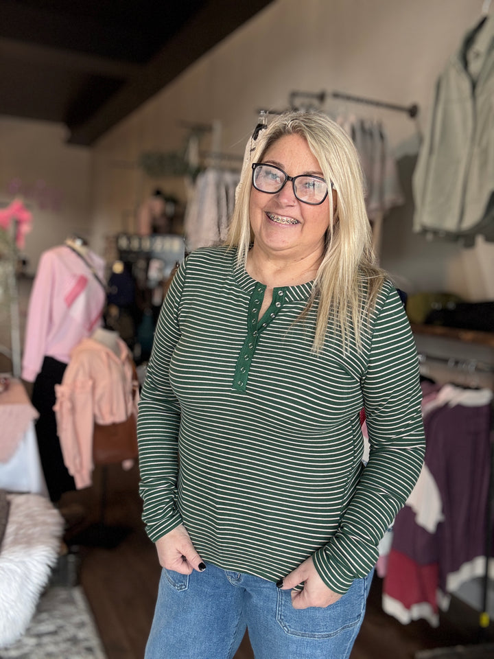Striped Henley Knit Top