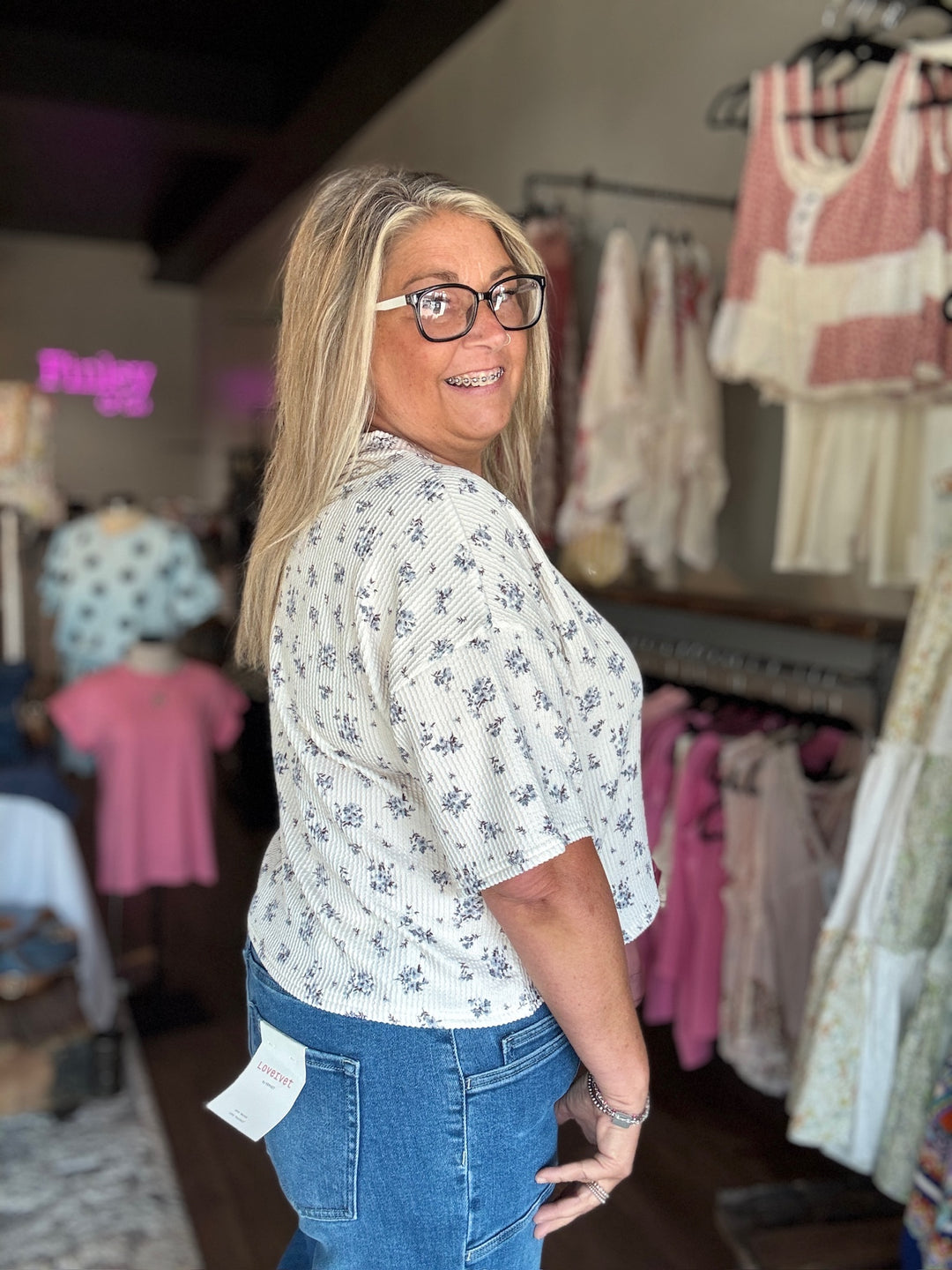 Cozy Sunday Blue Floral Tee