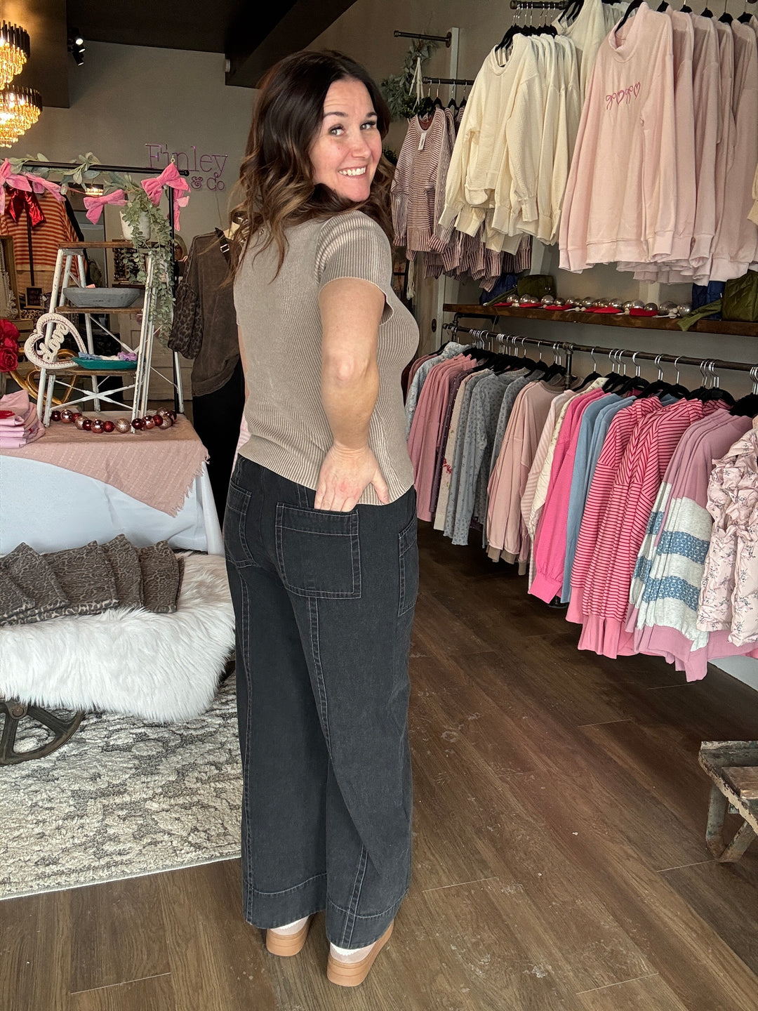 Black Denim Wide Leg Pants