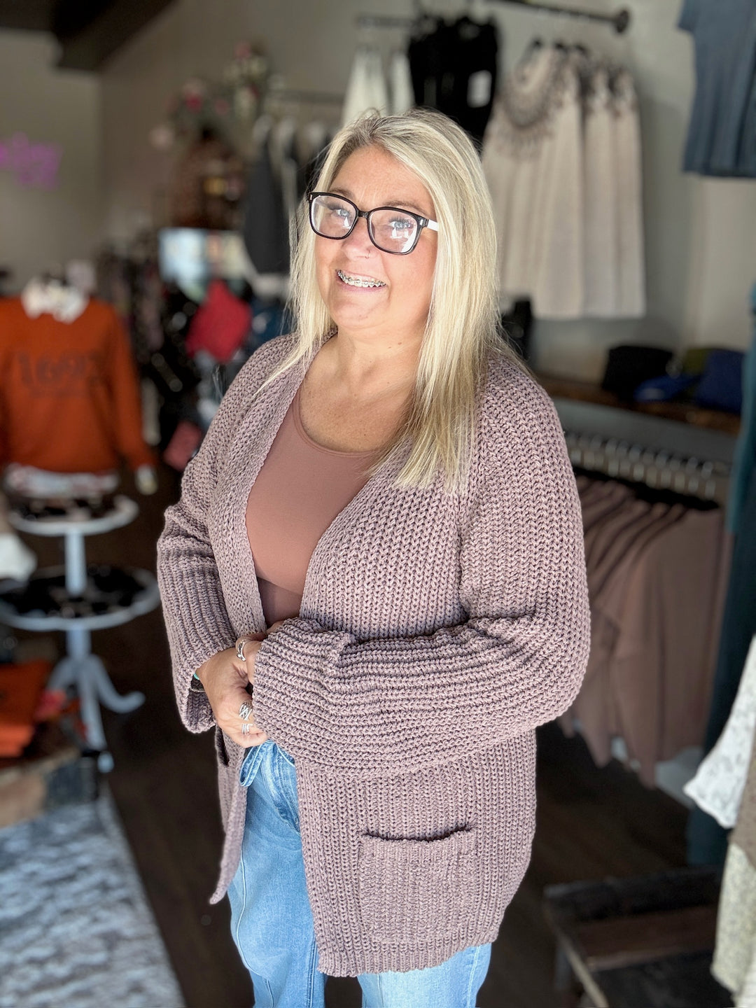 POL Mocha Open Cardigan