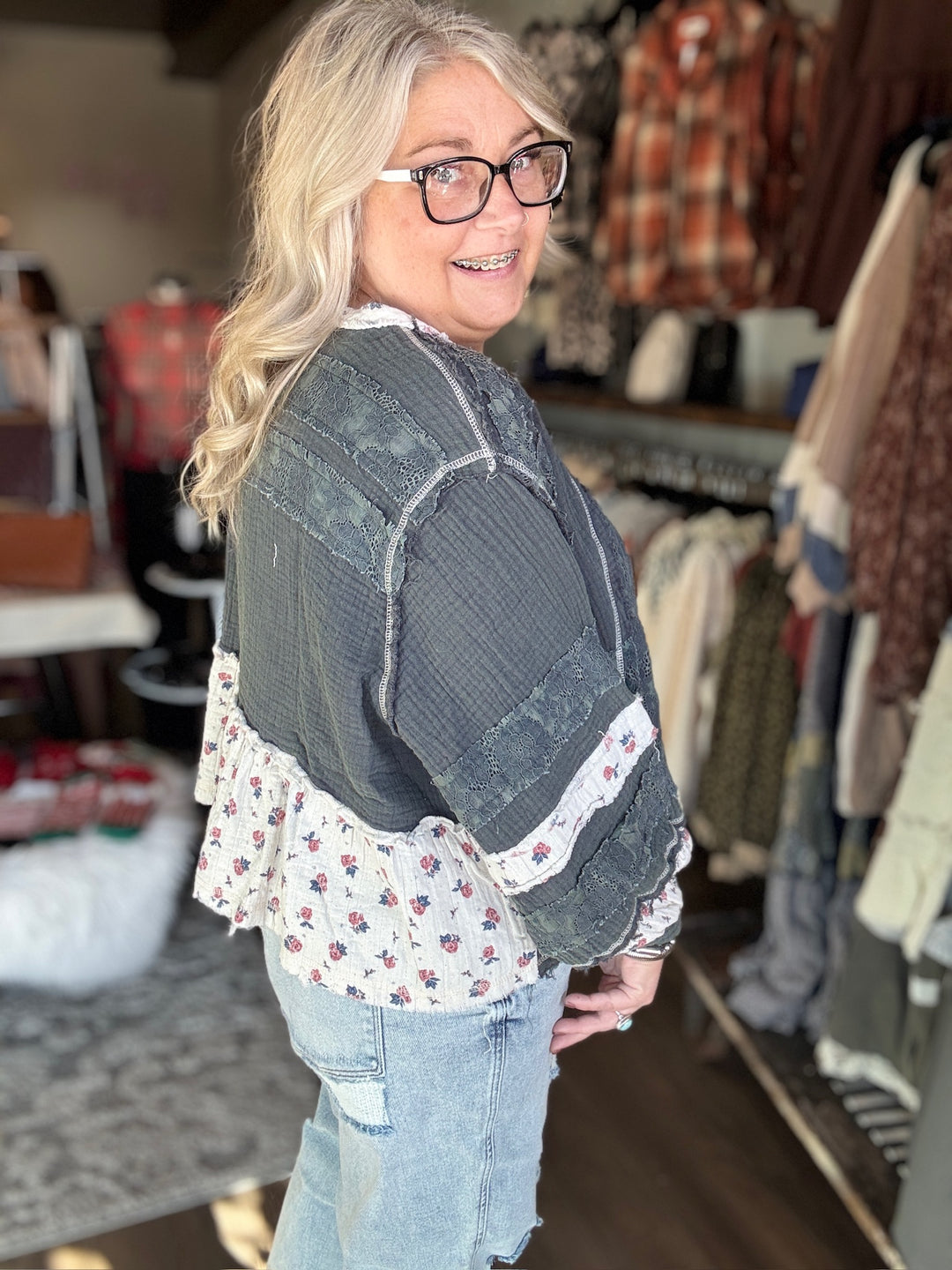 POL Floral Patchwork Top