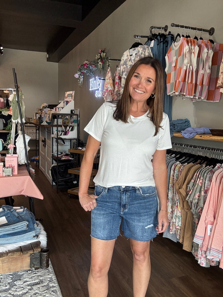 Lovervet High Rise Raw Hem Denim Shorts