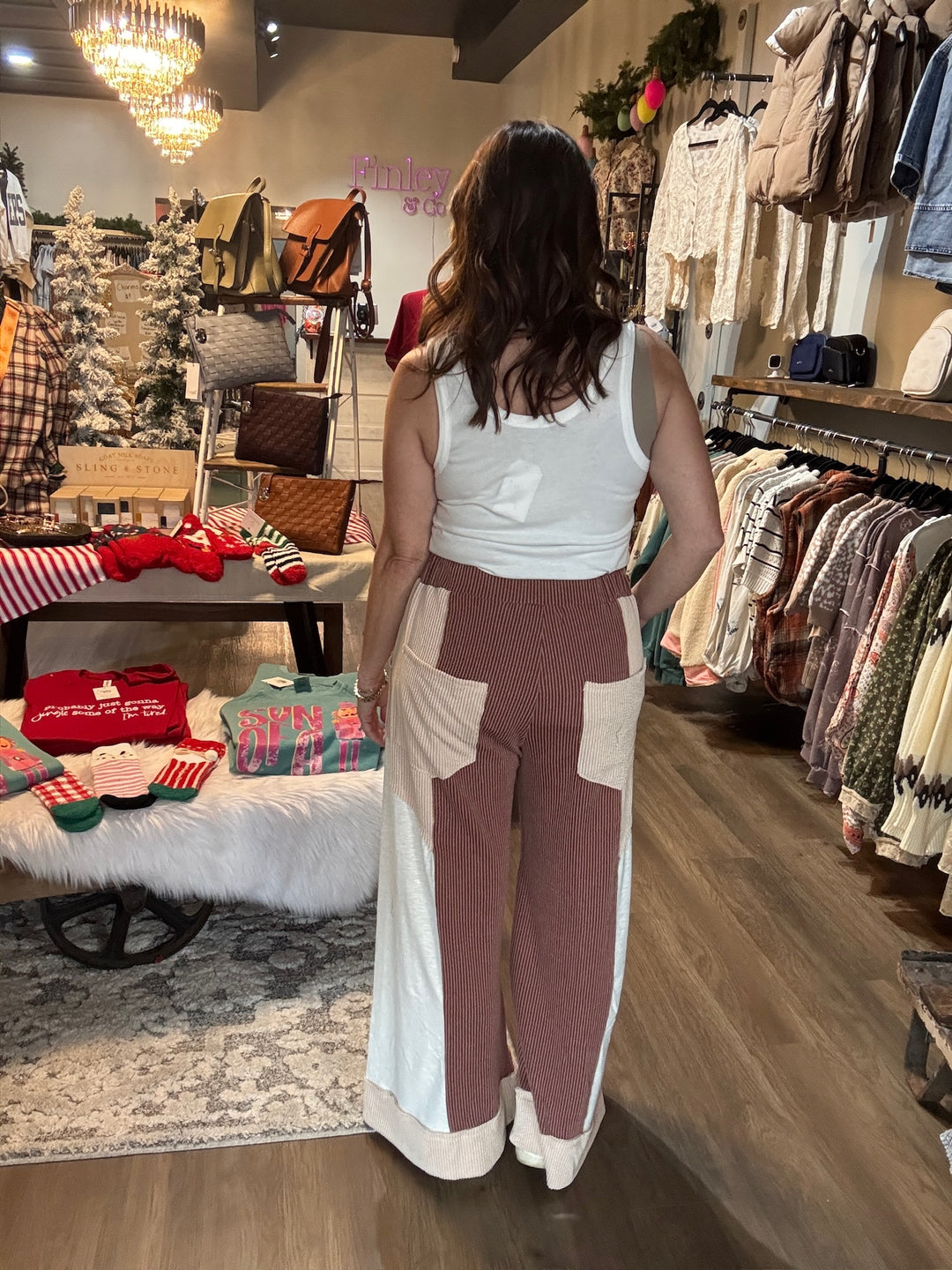 Color Block Ribbed Wide Leg Pants