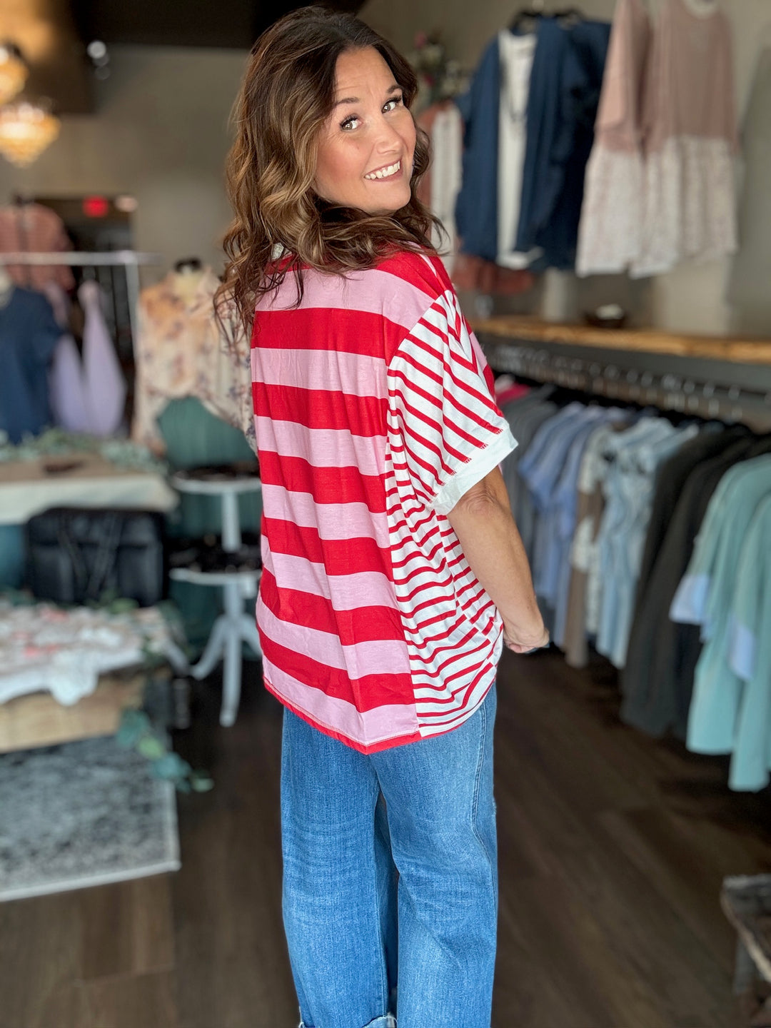 Pink Stripe Patchwork Tee