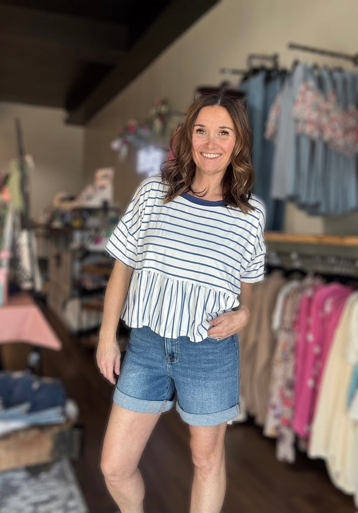 Striped Babydoll Short Sleeve Top