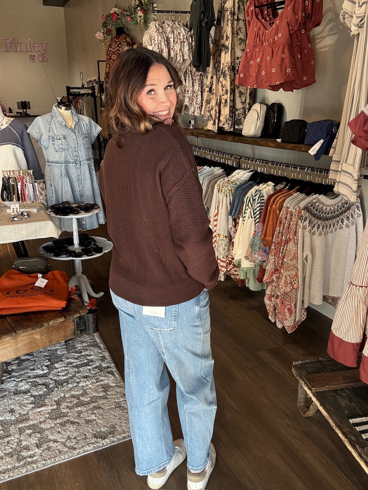 Brown Exposed Seam Cardigan