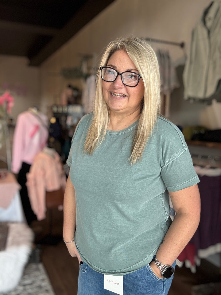 Round Neck Exposed Hem Top