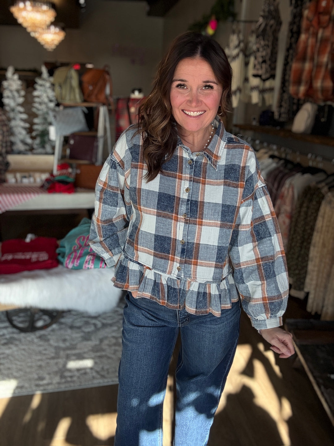 Oversized Ruffle Hem Flannel