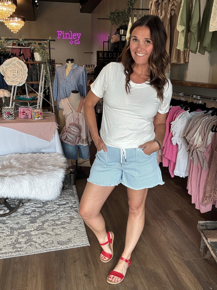 Lovervet Striped Drawstring Shorts