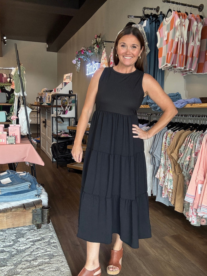 Black Tiered Midi Dress