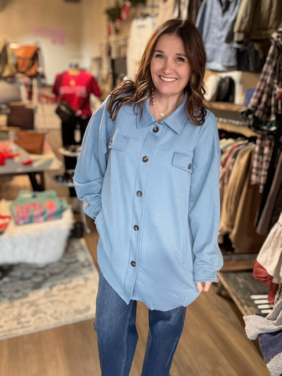 Winter Blues Waffle Knit Shacket