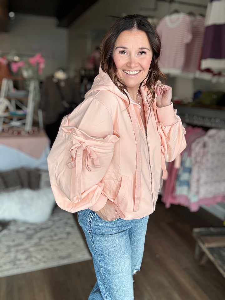 Blushing Bow Zip Up Sweatshirt