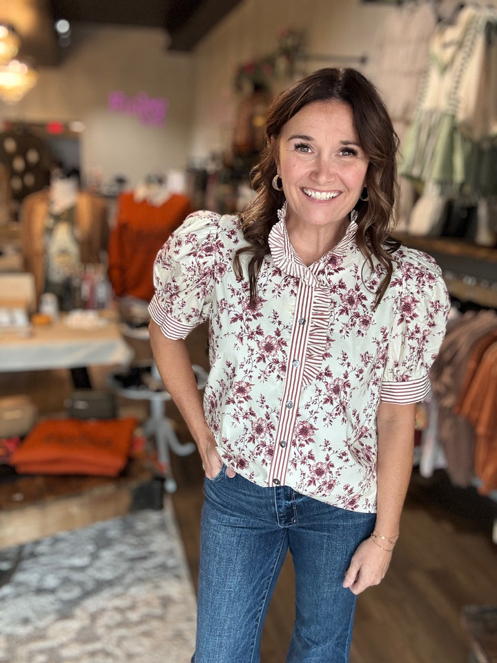 Fall Floral Button Up Top