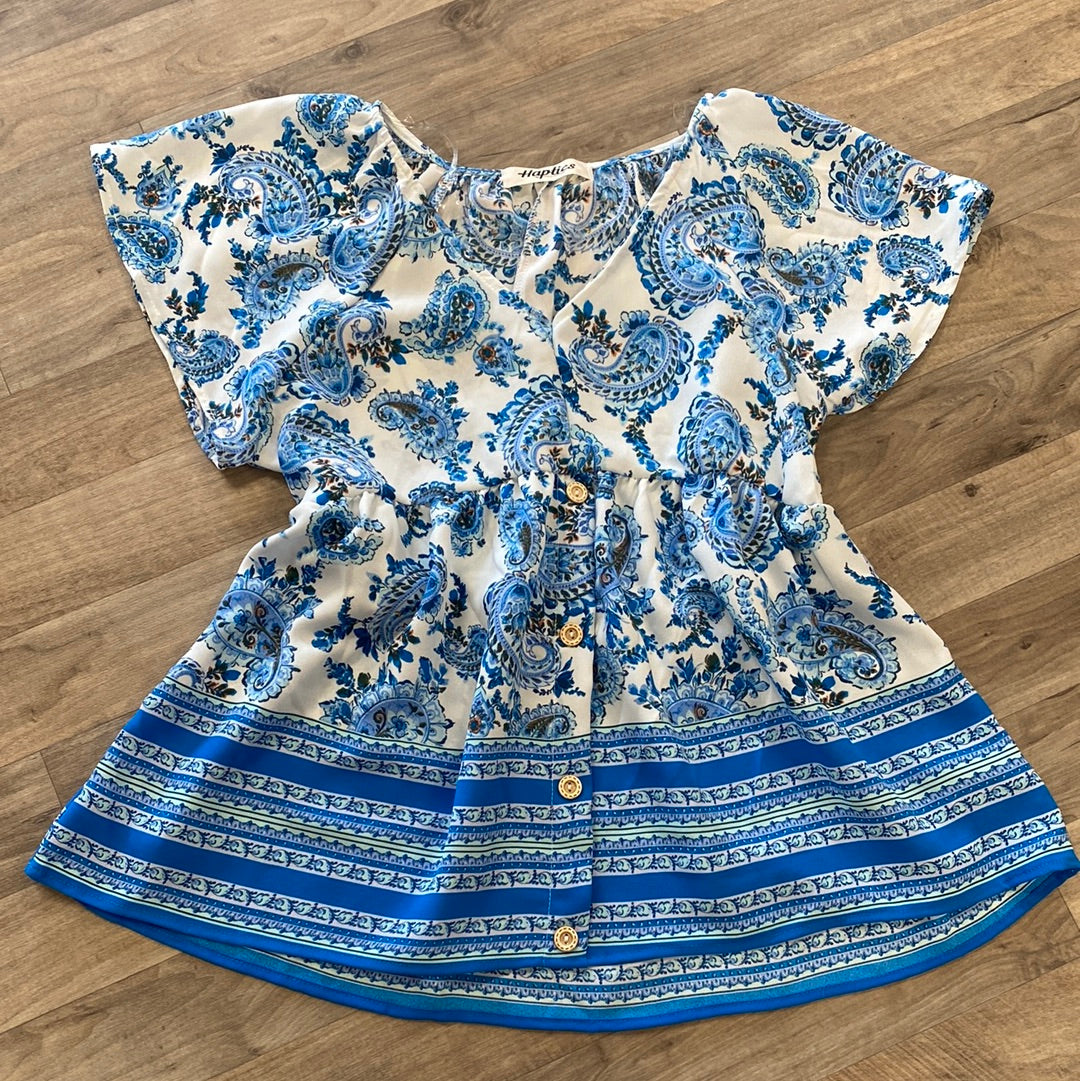Blue Paisley Flutter Top