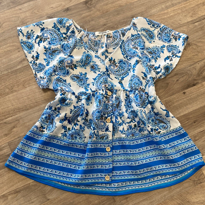 Blue Paisley Flutter Top