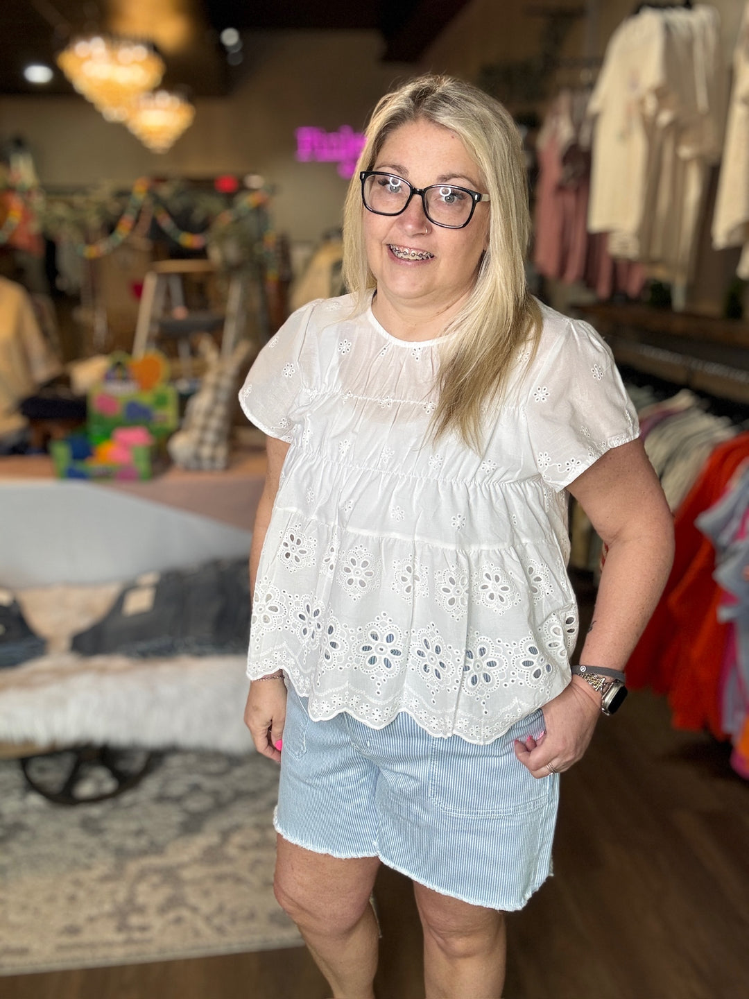 White Babydoll Eyelet Top
