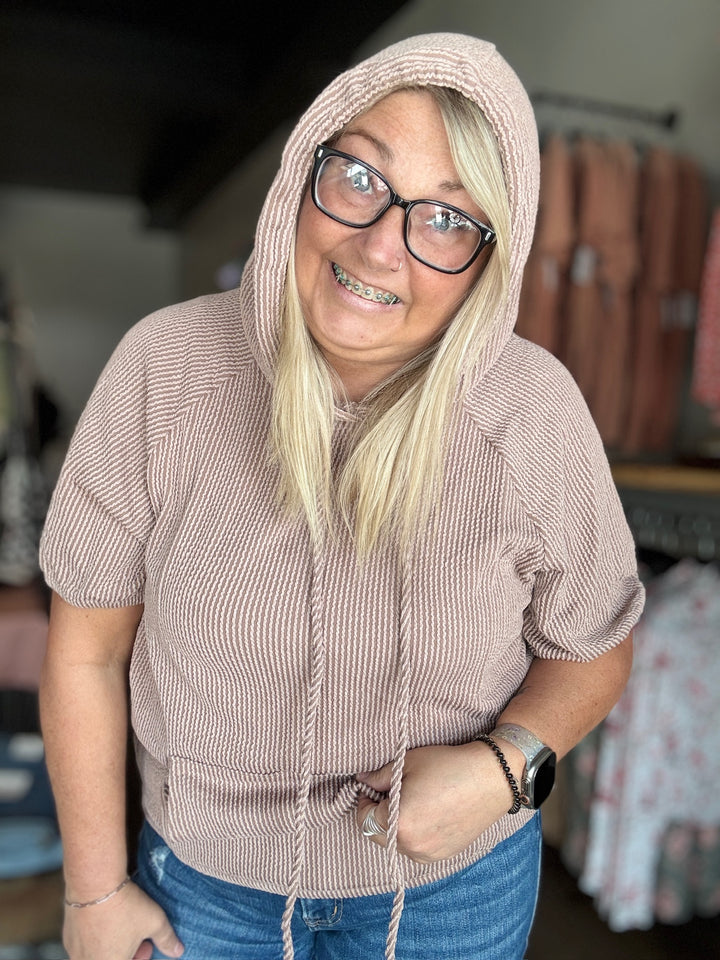 Cocoa Ribbed Hooded Top