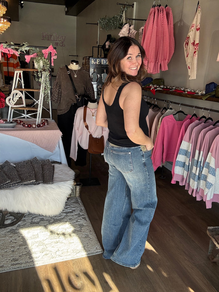 Black Ribbed Reversible Seamless Tanks