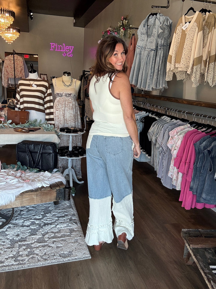 Pol Denim Pants with Cream Detail