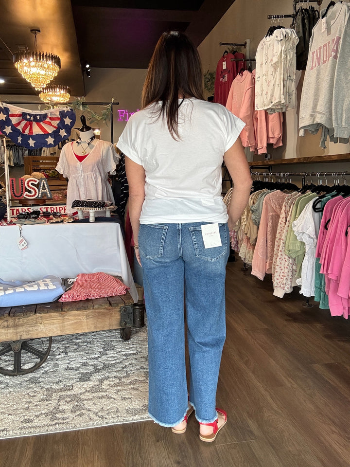 Lovervet Wide Leg Raw Hem Ankle Jeans