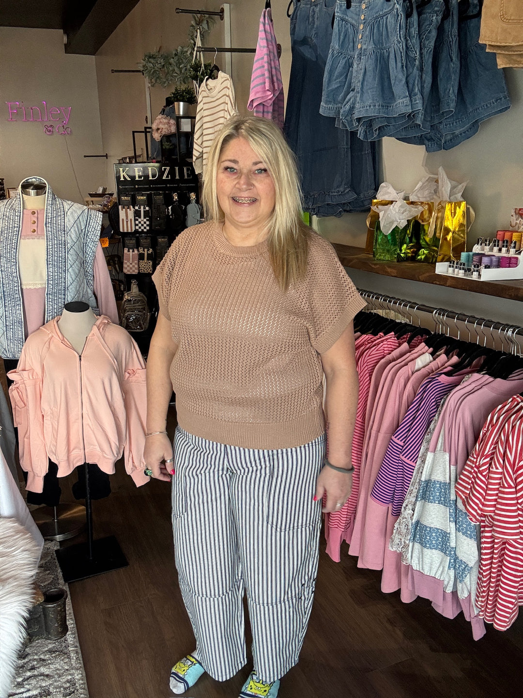 Navy Striped Wide Leg Pants