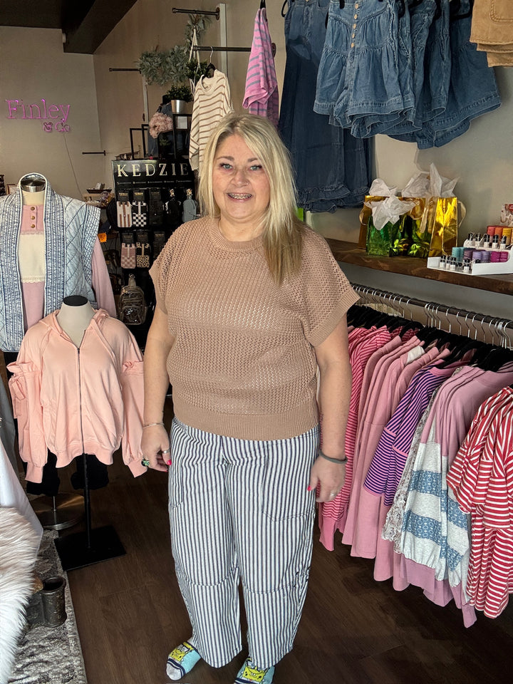 Navy Striped Wide Leg Pants