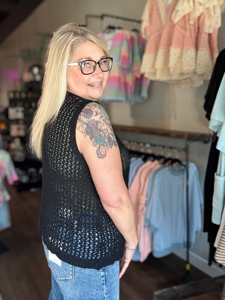Easygoing Summer Black Crochet Vest