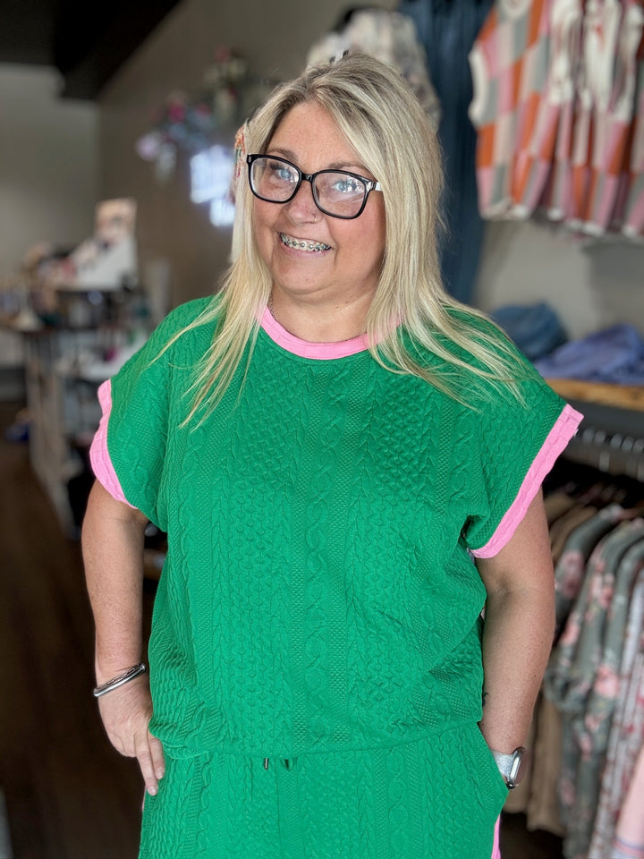 Double Take Full Size Texture Contrast T-Shirt and Shorts Set