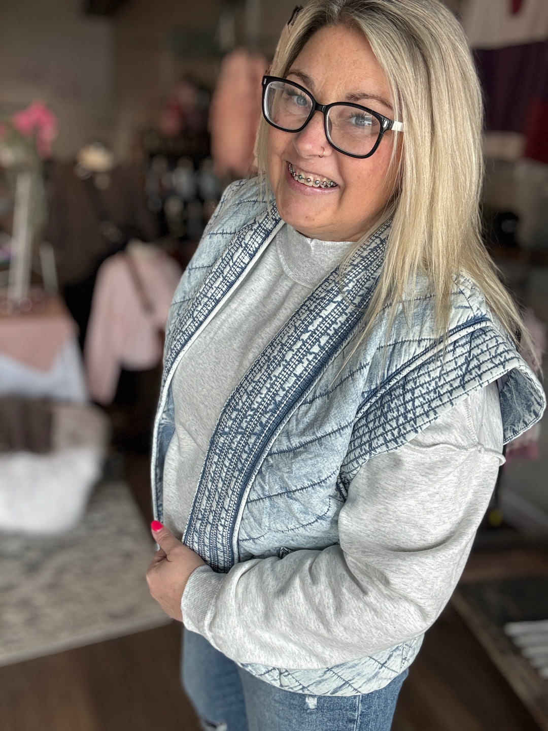 Washed Denim Quilted Vest