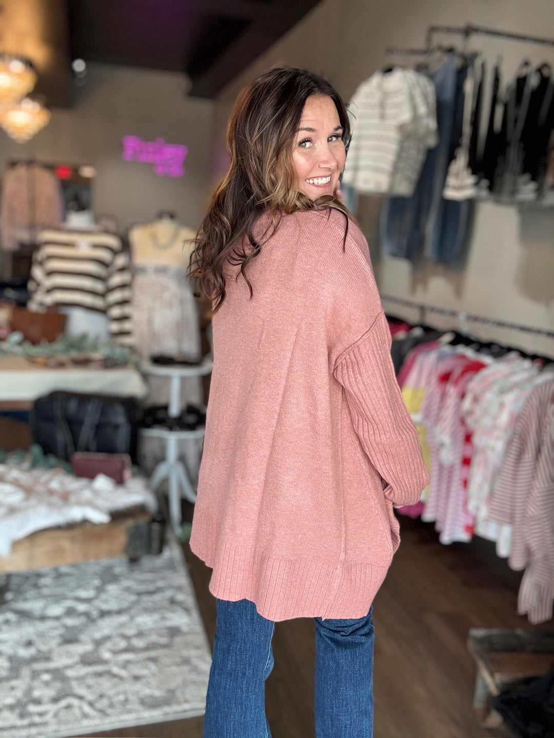 Oversized V Neck Knit Sweater
