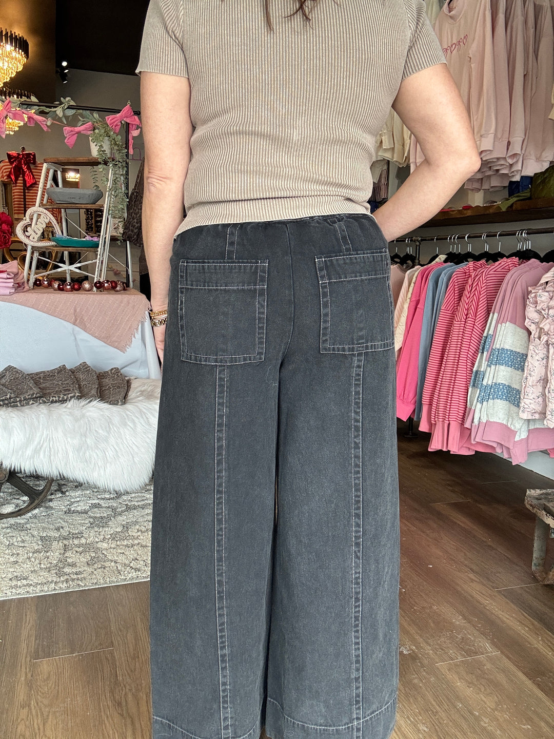 Black Denim Wide Leg Pants