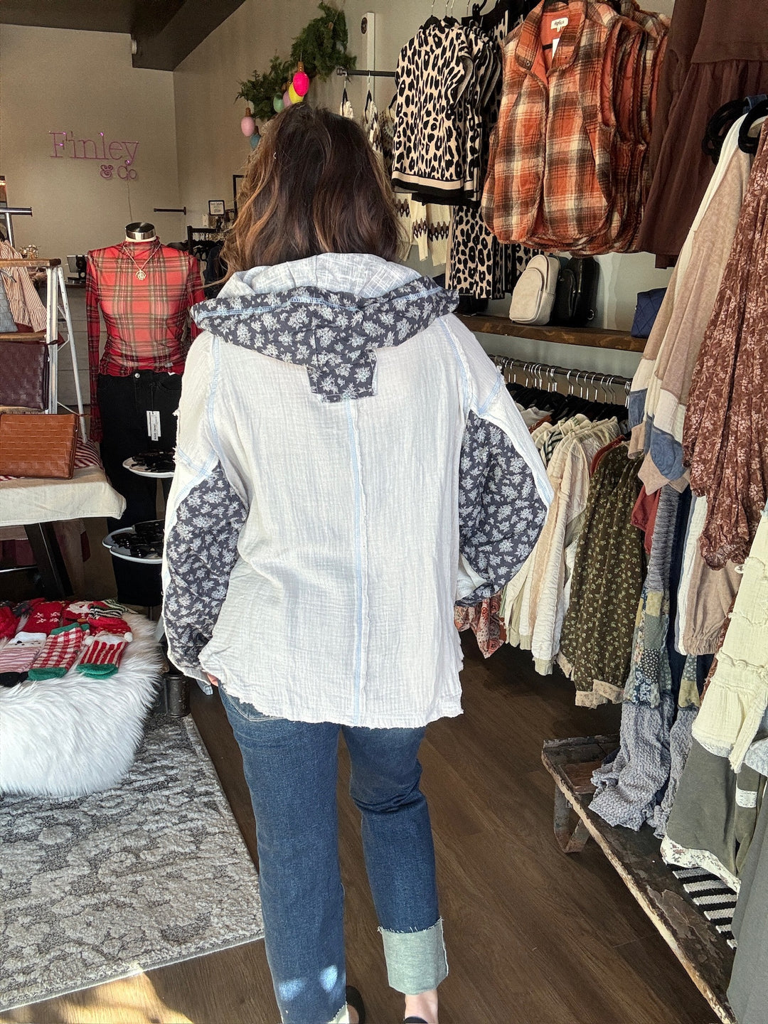 POL Floral Quarter Zip Top