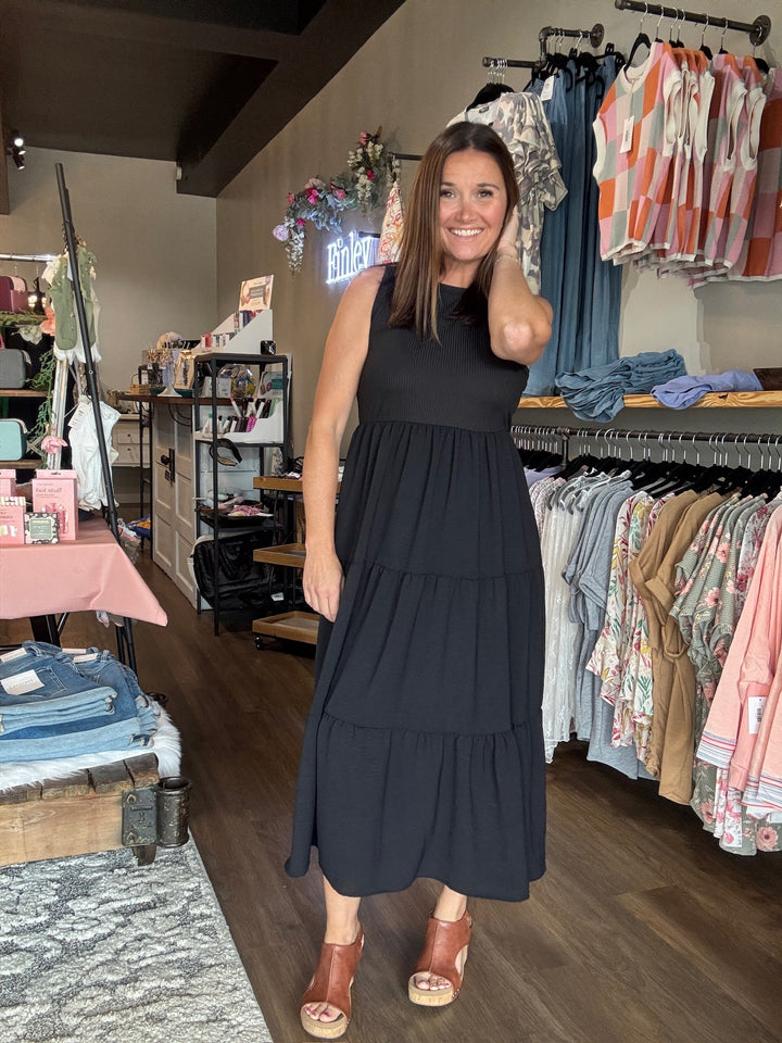 Black Tiered Midi Dress