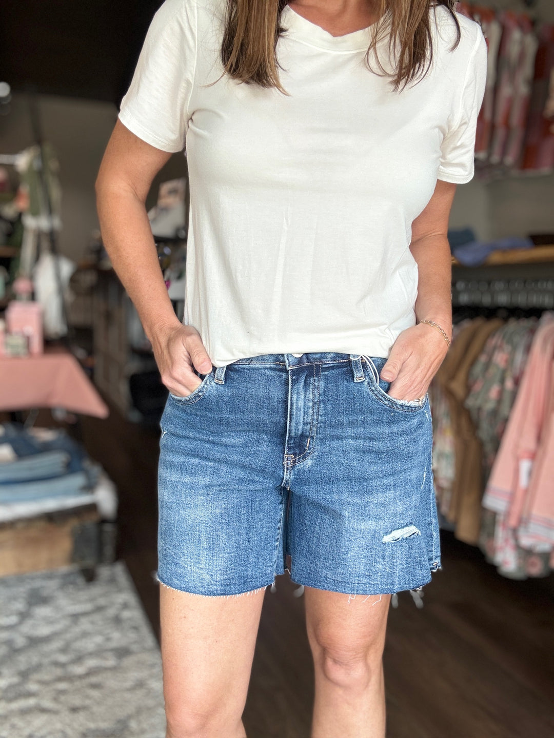 Lovervet High Rise Raw Hem Denim Shorts