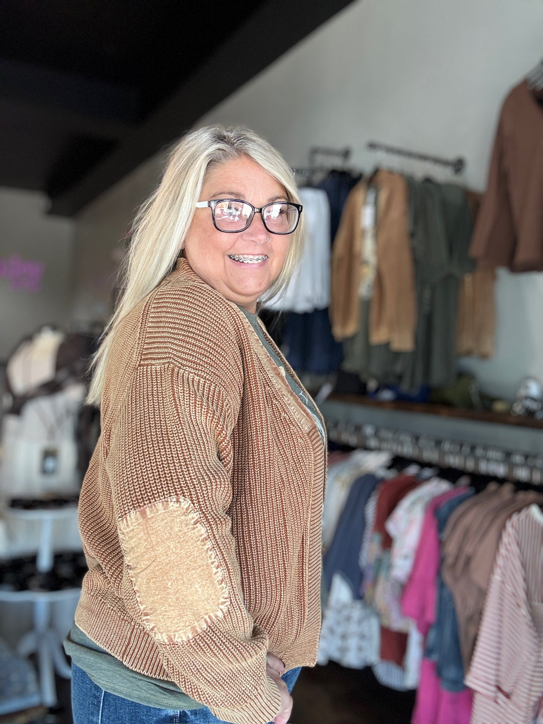 Tan Knit Open Cardigan