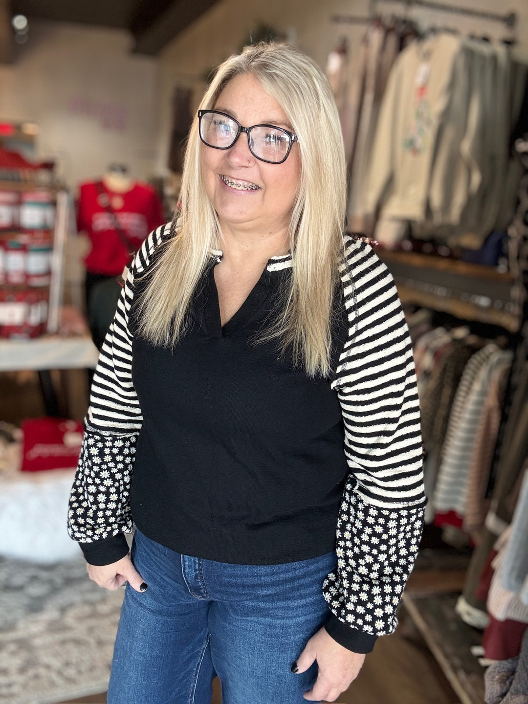 Black Floral & Stripe Sweatshirt