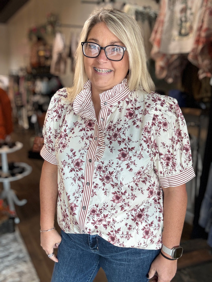 Fall Floral Button Up Top