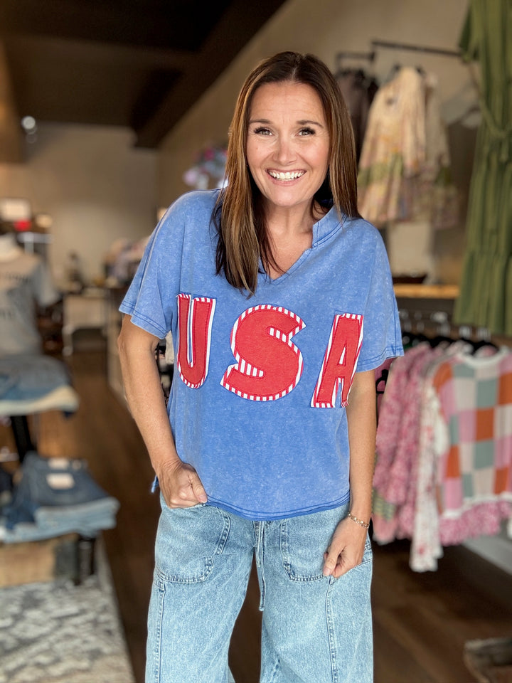 USA Patch V Neck Vintage Tee