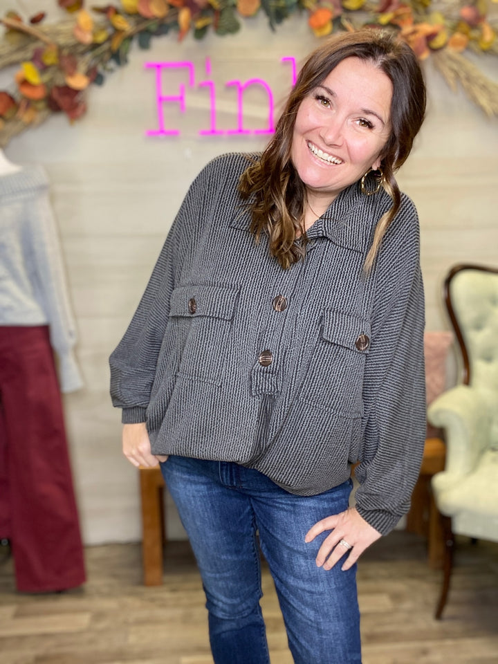 Charcoal Oversized Button Up