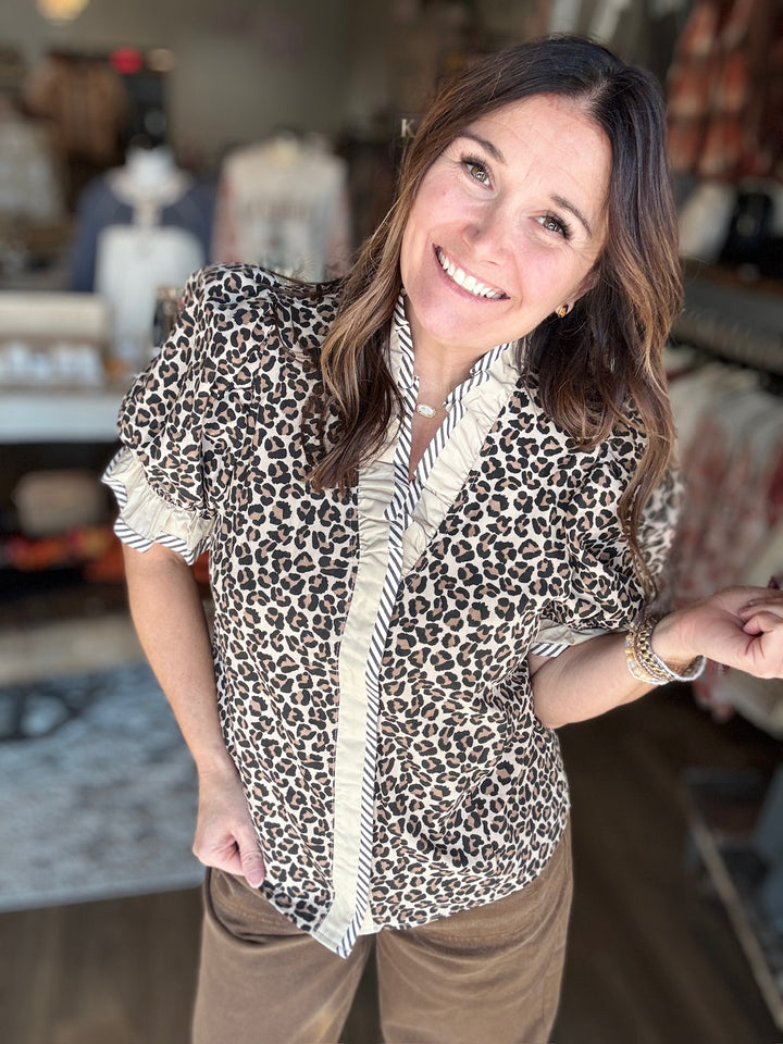 Leopard Print Ruffle Blouse