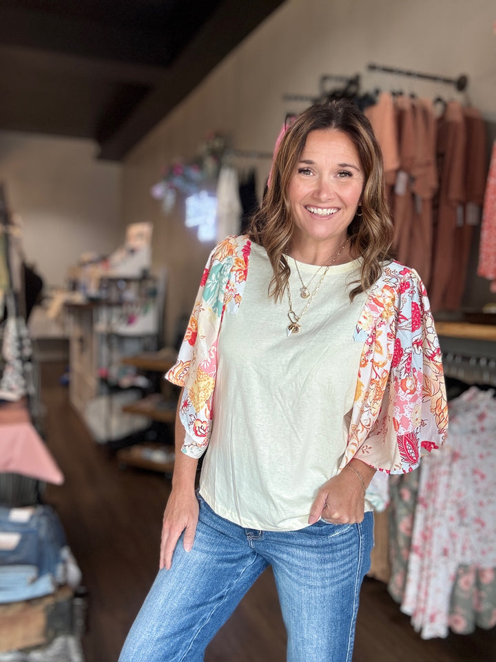 Floral Patchwork Sleeve Blouse